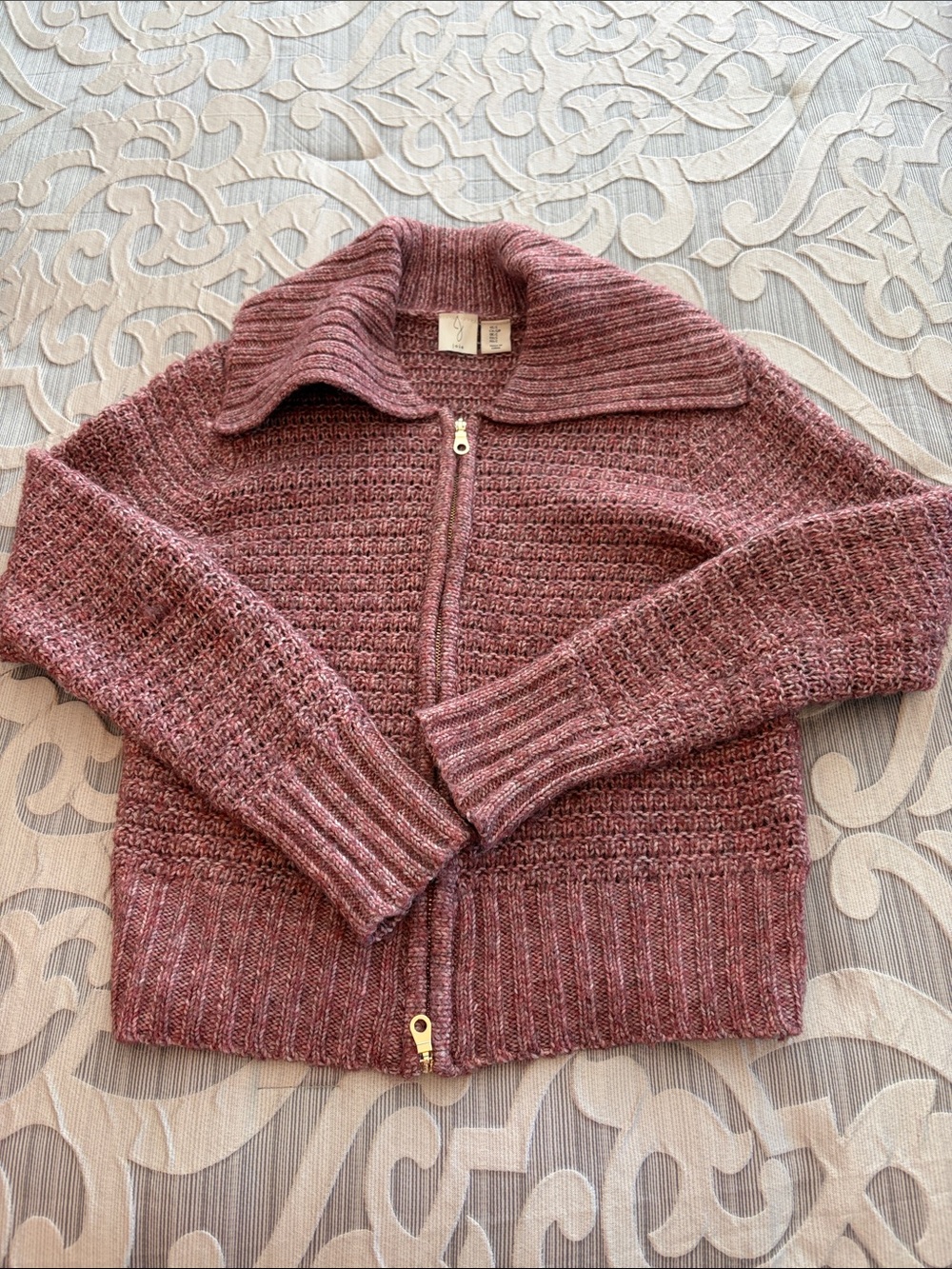 Joie Blush-Mauve Zip Knit Cardigan